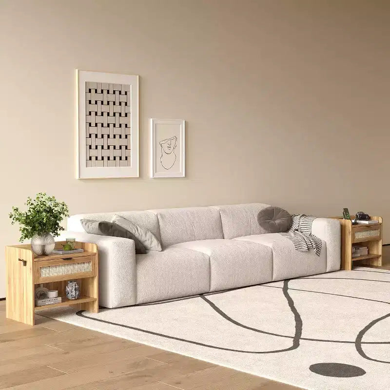 Wicker Nightstand with Type-C Charging Station, Boho Bedside Table with Drawer and Open Compartment for Bedroom