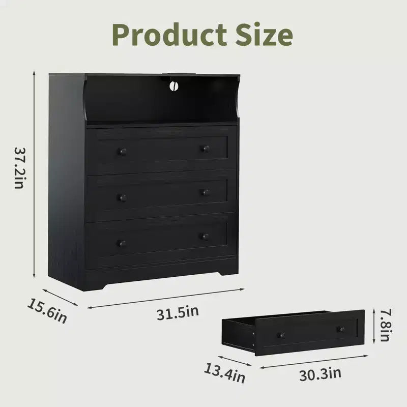 Petit commode pour chambre, placard ou chevet avec 3 tiroirs, commodes en bois avec station de charge et lumières LED, commode en bois pour salon  