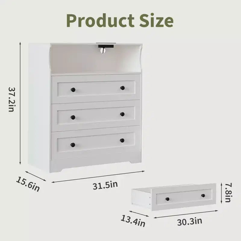 Petit commode pour chambre, placard ou chevet avec 3 tiroirs, commodes en bois avec station de charge et lumières LED, commode en bois pour salon  