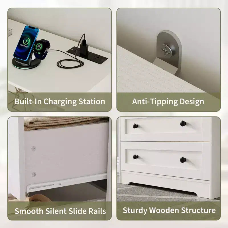 Petit commode pour chambre, placard ou chevet avec 3 tiroirs, commodes en bois avec station de charge et lumières LED, commode en bois pour salon  