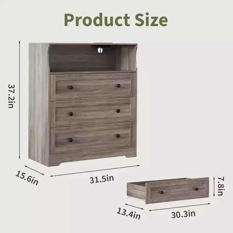 Petit commode pour chambre, placard ou chevet avec 3 tiroirs, commodes en bois avec station de charge et lumières LED, commode en bois pour salon  