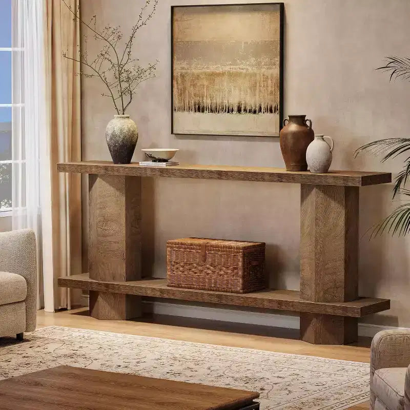 Table console longue pour entrée, table en bois derrière canapé, pour salon, couloir, hall, couleur burlywood  