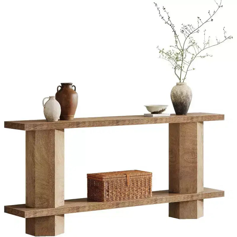 Table console longue pour entrée, table en bois derrière canapé, pour salon, couloir, hall, couleur burlywood  