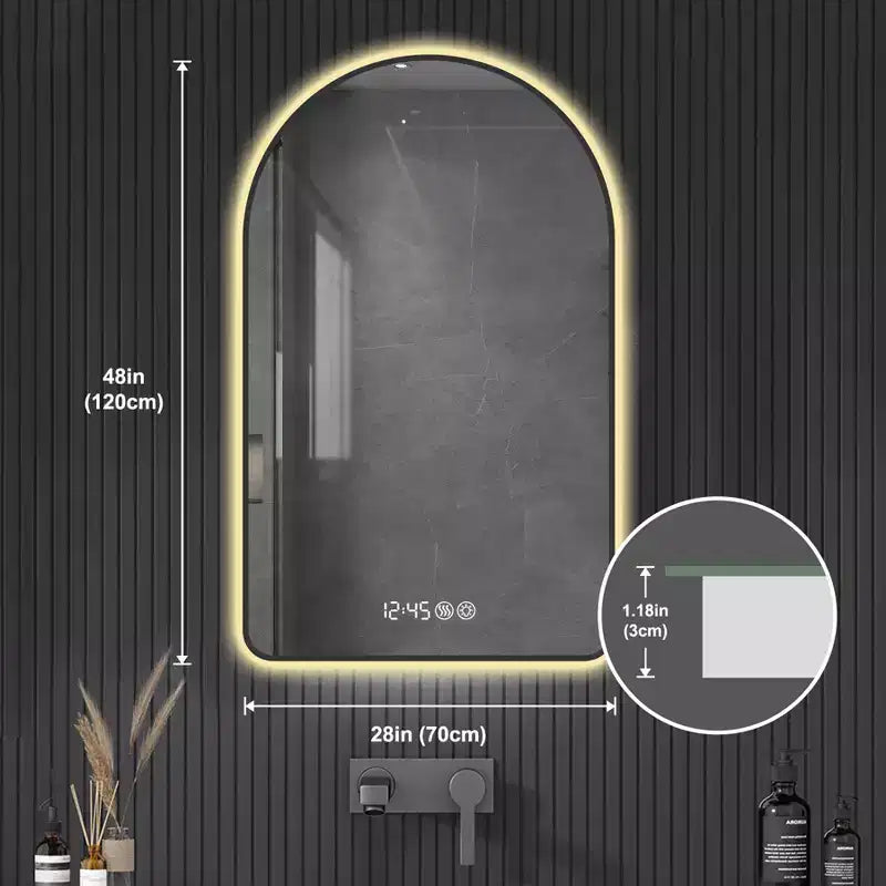 Modern 48" Arched LED Bathroom Mirror with Three Color Temperatures