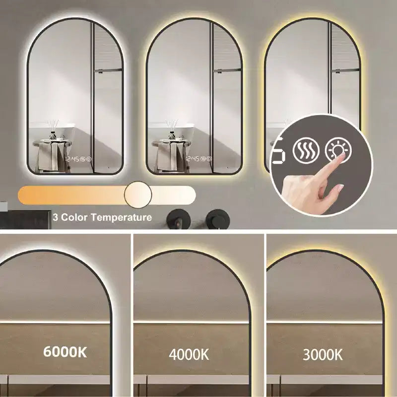 Modern 48" Arched LED Bathroom Mirror with Three Color Temperatures