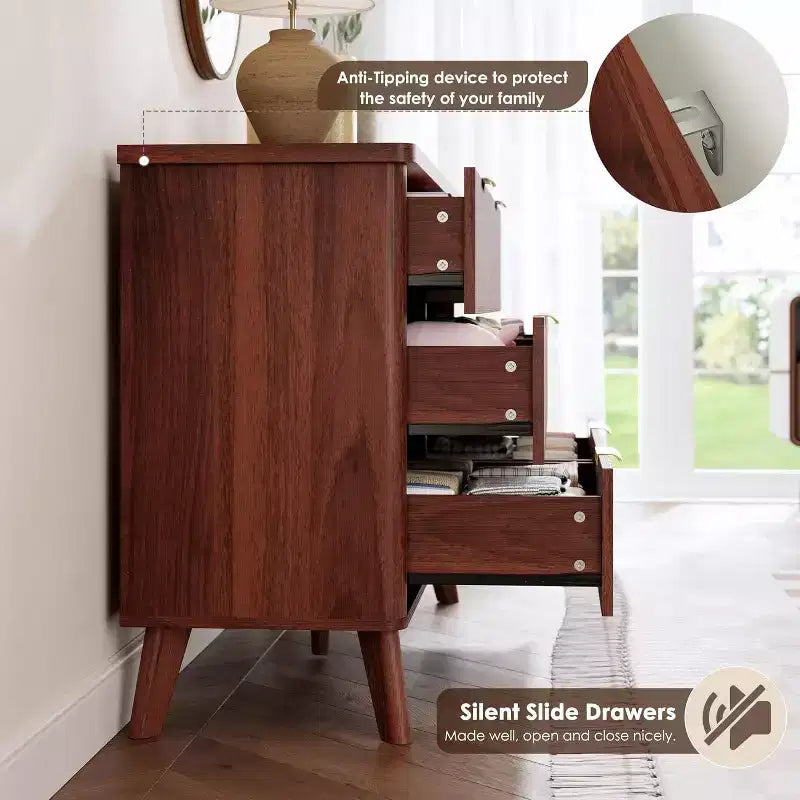 Cómoda para dormitorio con 6 cajones, cómoda de 47.2 pulgadas de ancho con diseño de perfil curvo  