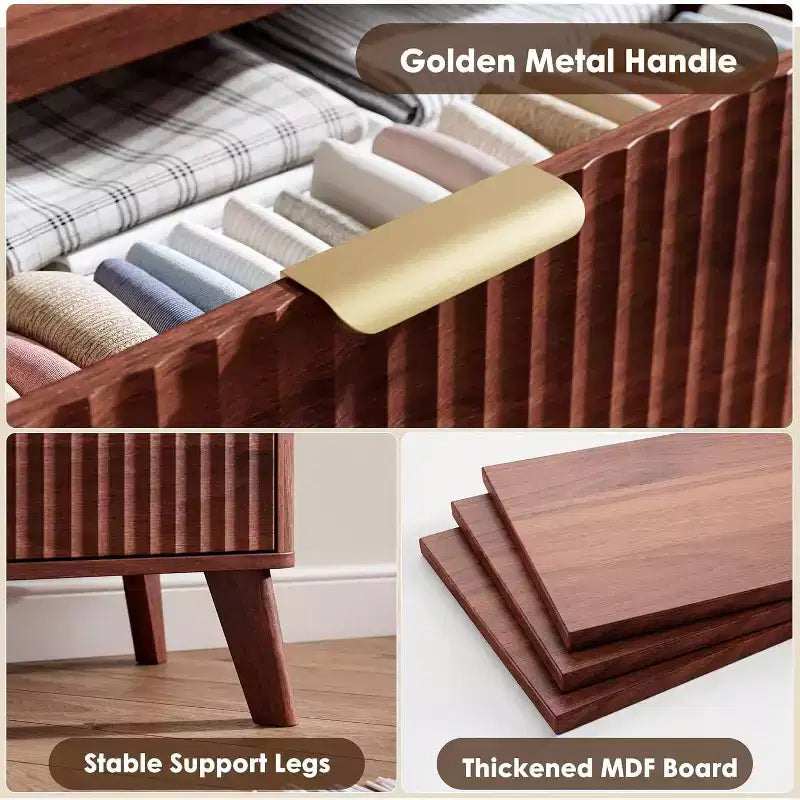 Cómoda para dormitorio con 6 cajones, cómoda de 47.2 pulgadas de ancho con diseño de perfil curvo  