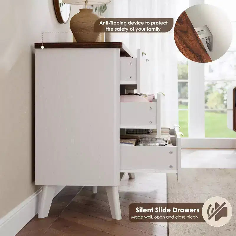Cómoda para dormitorio con 6 cajones, cómoda de 47.2 pulgadas de ancho con diseño de perfil curvo  