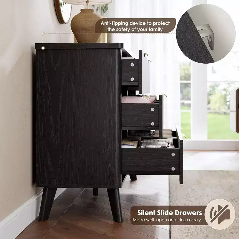 Cómoda para dormitorio con 6 cajones, cómoda de 47.2 pulgadas de ancho con diseño de perfil curvo  