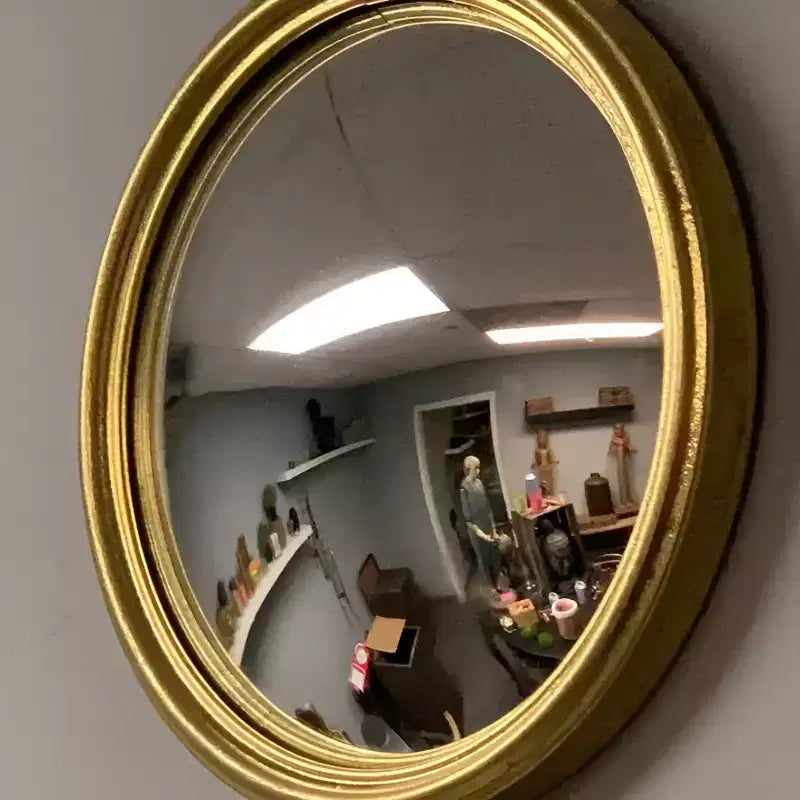 Convex Decorative Mirror with Gold Leaf Metal Frame, for Walls or Tabletop