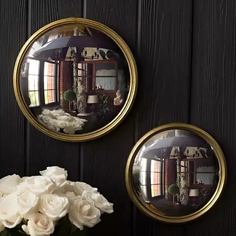 Miroir décoratif convexe avec cadre en métal feuille d'or, pour murs ou table  
