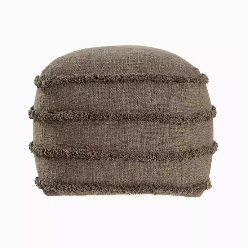 Brown Cotton Striped Pouf Ottoman