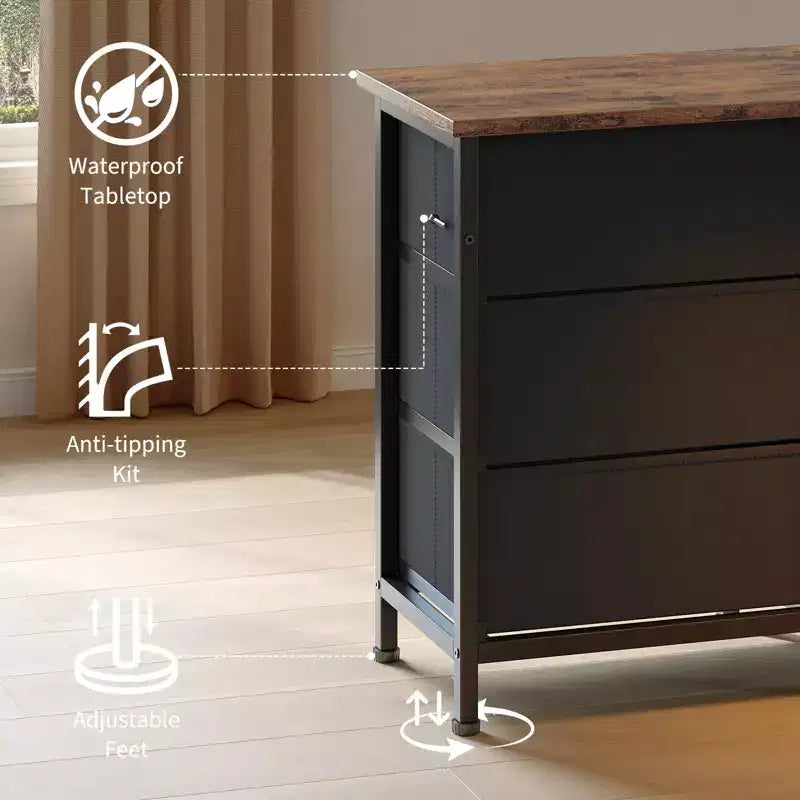 Meuble TV commode long de 70 pouces pour TV de 65, 75, 80 pouces, large commode à 13 tiroirs en tissu, grand centre de divertissement pour chambre