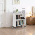 Rolling Library Book Cart, 330 lbs Capacity, 30.3 x 15 x 48.0-Inch, Single Sided V-Shaped Shelves with 3-Inch Lockable Wheels, White
