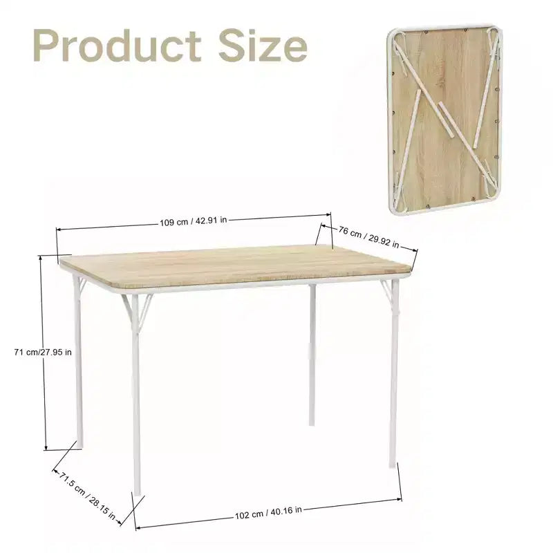 Opvouwbare tafel met MDF houten blad en stevige metalen poten, ruimtebesparend inklapbaar bureau voor dineren, studeren, kleine appartementen en buitengebruik