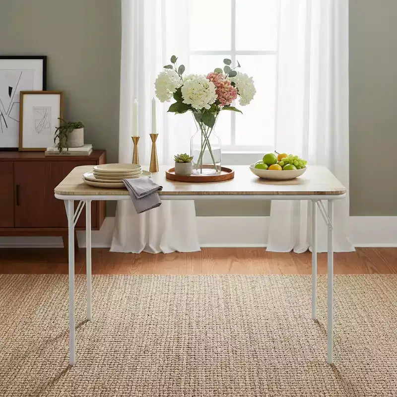 Folding Table with MDF Wood Top and Sturdy Metal Legs, Space-Saving Foldable Desk for Dining, Study, Small Apartments & Outdoor Use
