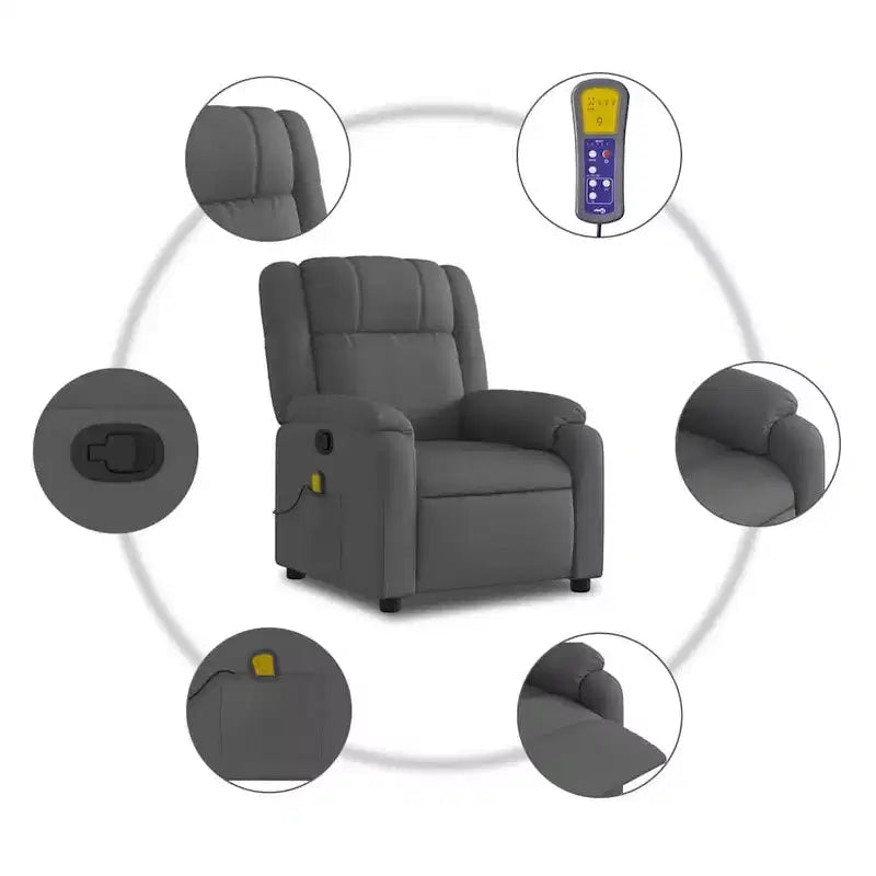 Sillón reclinable de masaje - empuje manual hacia atrás, gris claro