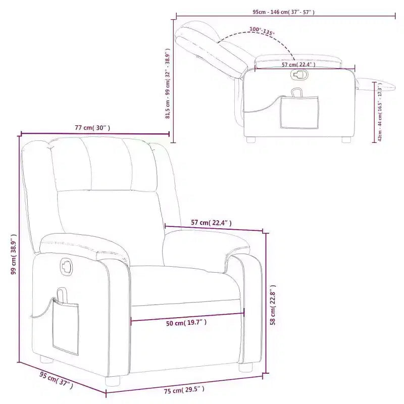 Sillón reclinable de masaje - empuje manual hacia atrás, gris claro