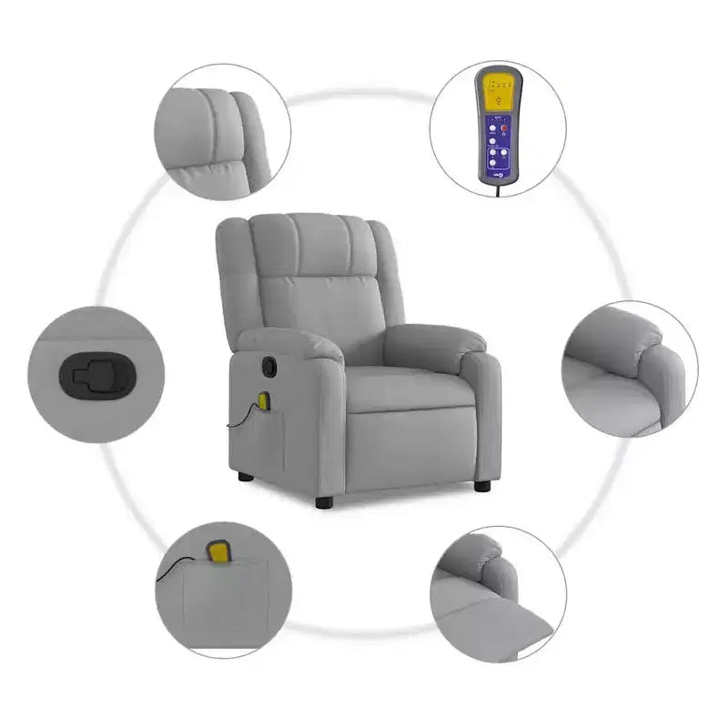 Sillón reclinable de masaje - empuje manual hacia atrás, gris claro