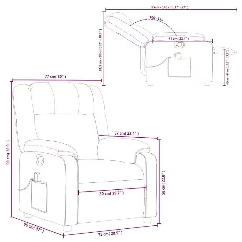 Sillón reclinable de masaje - empuje manual hacia atrás, gris claro