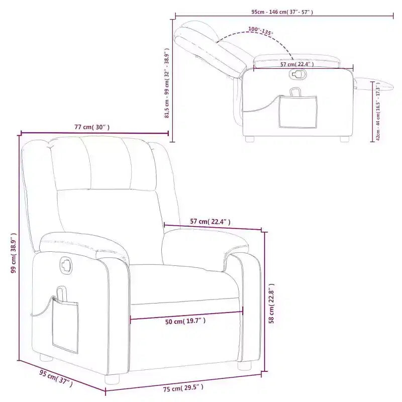 Sillón reclinable de masaje - empuje manual hacia atrás, gris claro