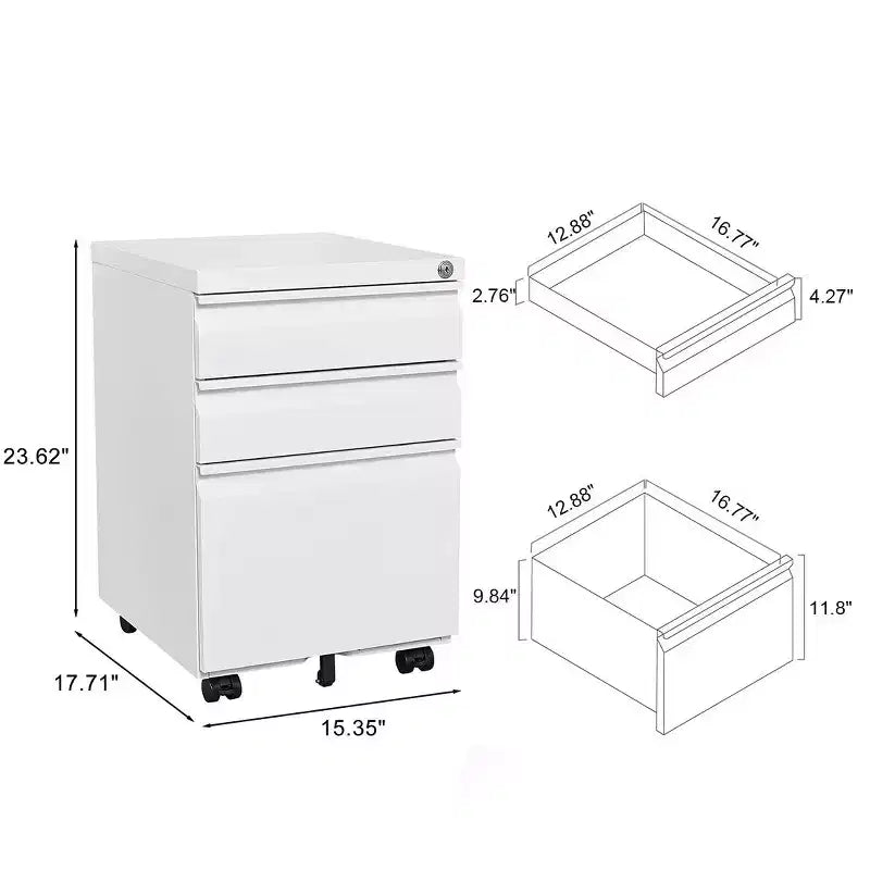 Archivador móvil pequeño moderno con cerradura, organizador de almacenamiento para oficina en casa, bajo escritorio