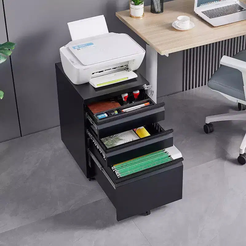 Archivador móvil pequeño moderno con cerradura, organizador de almacenamiento para oficina en casa, bajo escritorio