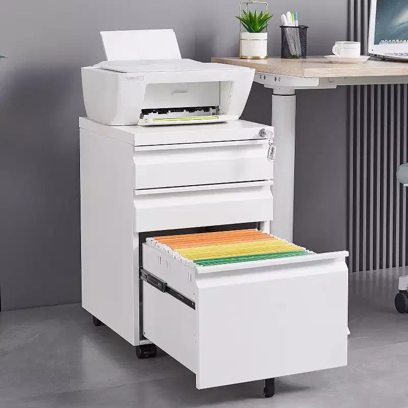 Archivador móvil pequeño moderno con cerradura, organizador de almacenamiento para oficina en casa, bajo escritorio