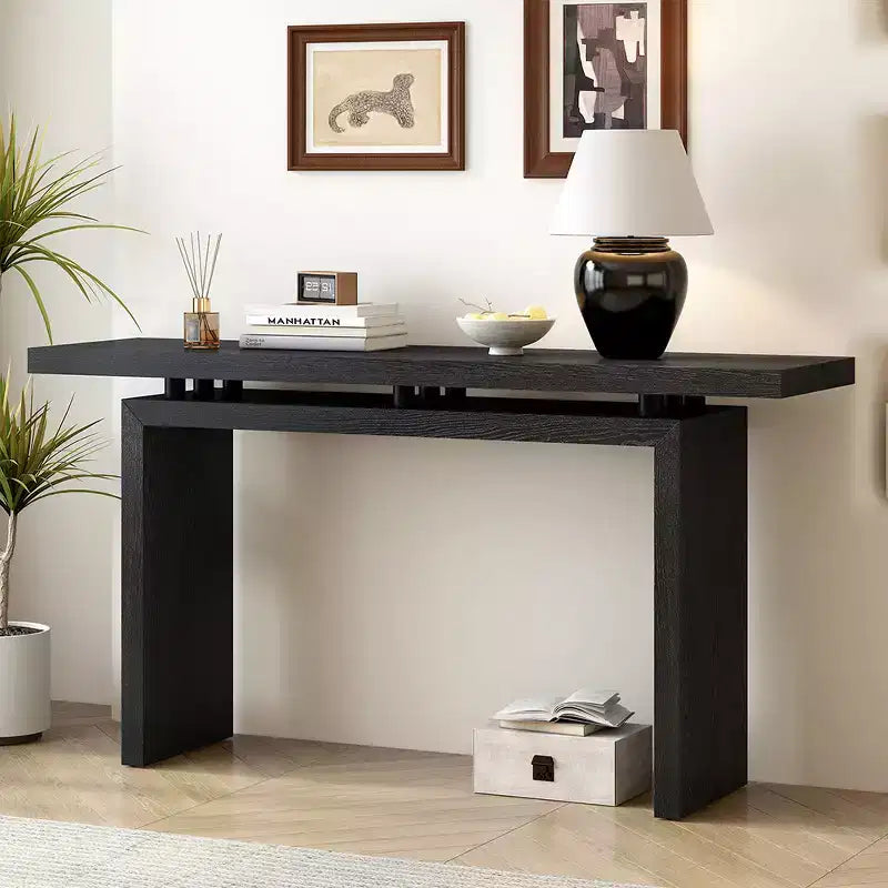 Uniek ontworpen sidetable met essenfineer, modern minimalistische stijl en slim ontworpen tafelblad, geschikt