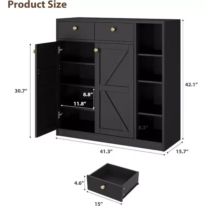 Kapaklı ve Çekmeceli Ayakkabı Dolabı, 42'' Yüksek Modern Ayakkabı Dolabı, Ayarlanabilir Raflar ve Stabil Taban, 4 Katlı Ayakkabı Dolabı