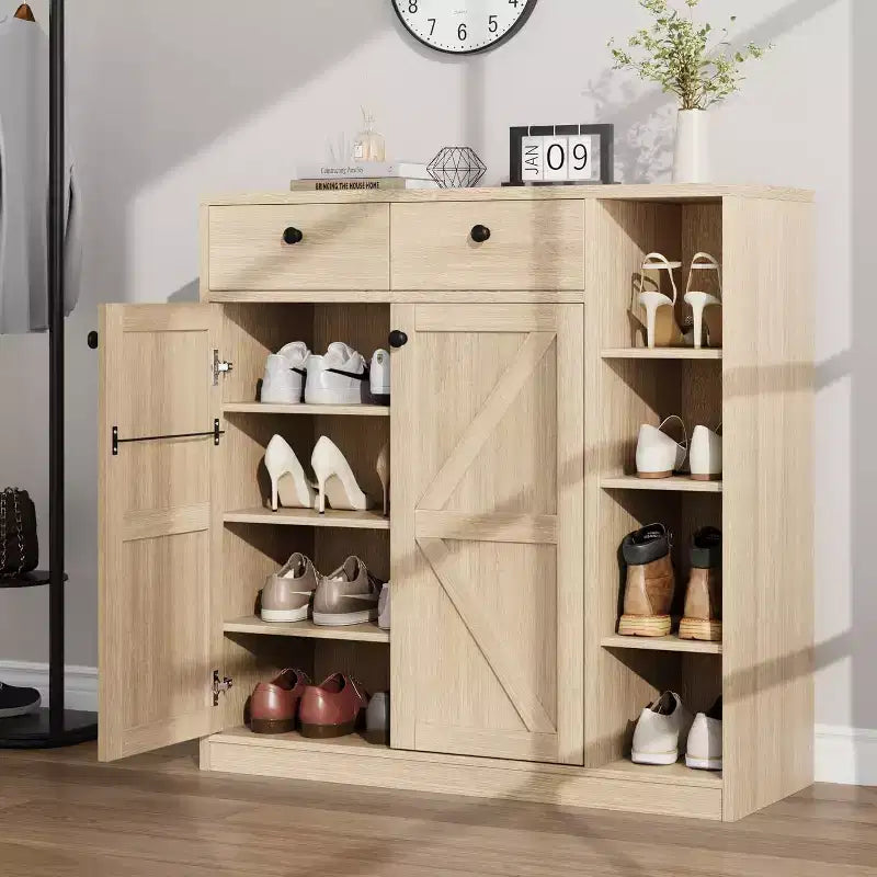 Kapaklı ve Çekmeceli Ayakkabı Dolabı, 42'' Yüksek Modern Ayakkabı Dolabı, Ayarlanabilir Raflar ve Stabil Taban, 4 Katlı Ayakkabı Dolabı