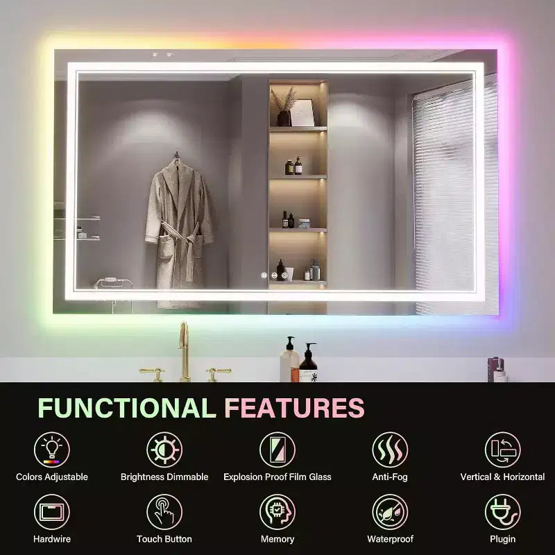 32*24 inç Banyo Aynası, Su Geçirmez Buğu Önleyici Makyaj Aynası, 3 Renk Sıcaklığı, Ayarlanabilir Parlaklık, Dokunmatik Kontrol Hafıza Fonksiyonu, Yatay veya Dikey Montaj