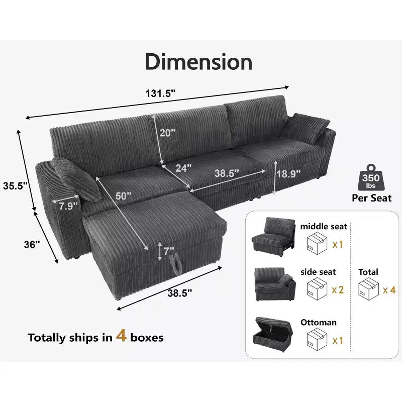Modulares Cordsofa von Dyonery mit waschbaren Bezügen