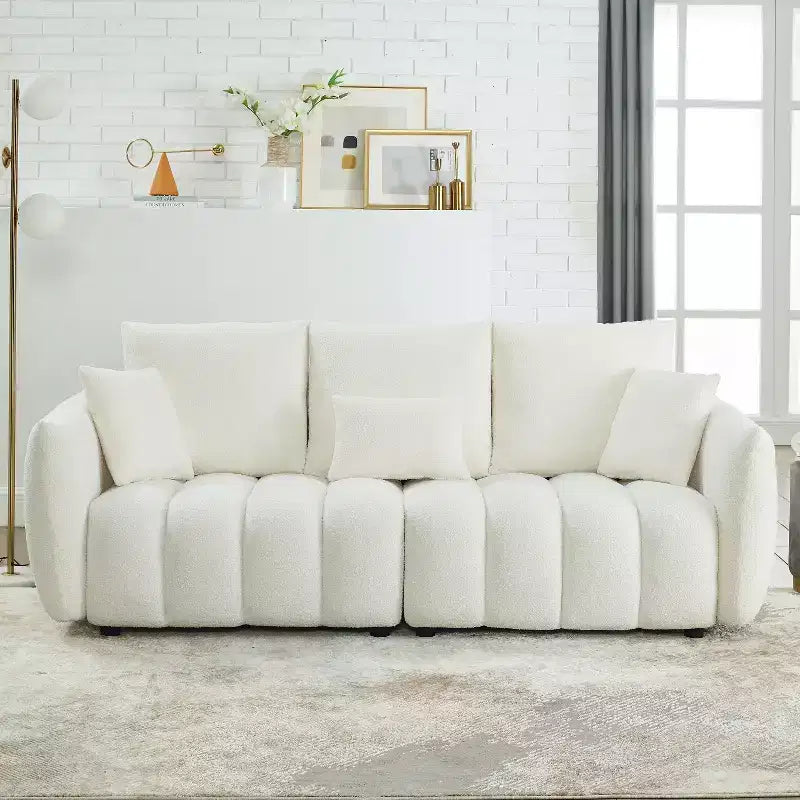 GDFStudio Alanna modernes 3-Sitzer-Sofa mit Teddy-Stoffbezug und Kissen, 79.5