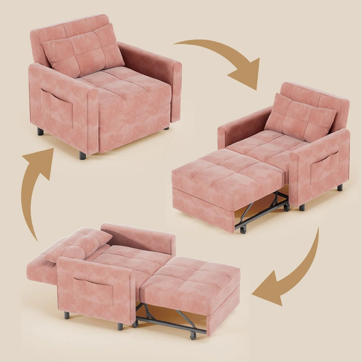 Verstelbare slaapbank 3-in-1, uitschuifbare fauteuilbank, ombouwbaar opklapbed voor de woonkamer