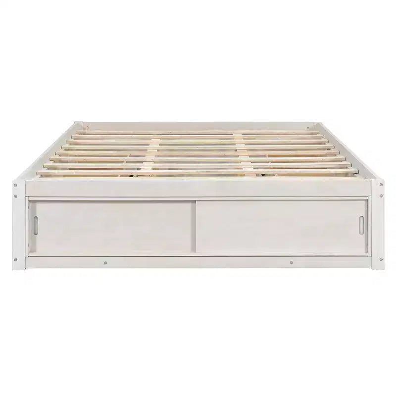 Cadre de lit plateforme grand lit Whisen avec 4 tiroirs de rangement et rangement dans le pied de lit
