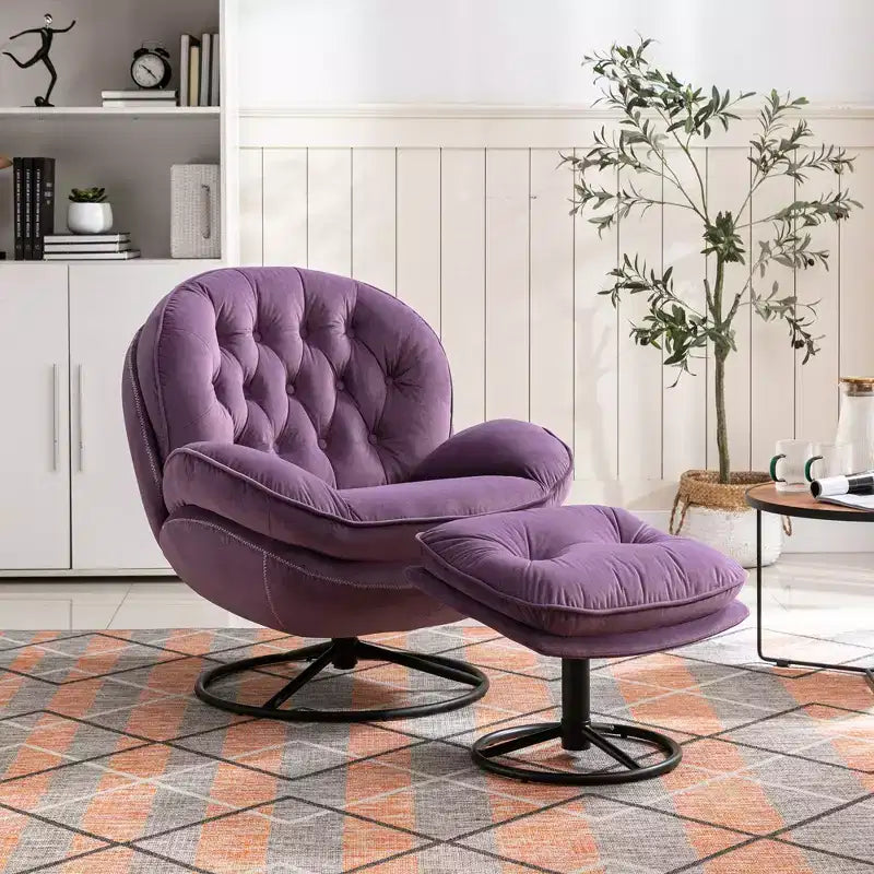 Okak Samt-Sessel mit Hocker, moderner Sessel ohne Armlehnen im Mid-Century-Stil, bequemer, weicher Sessel zum Fernsehen und Spielen
