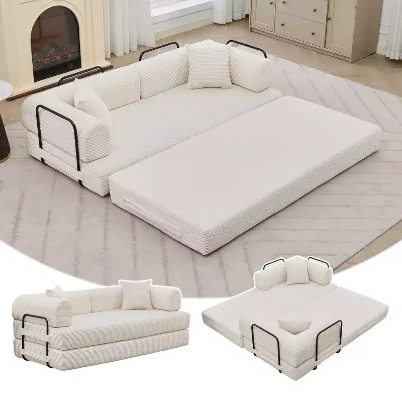 4-in-1-Schlafsofa, 79-Zoll-klappbare Cord-Couch ohne Gestell mit Kissen, ohne Montage, Zweisitzer für kleine Wohnungen