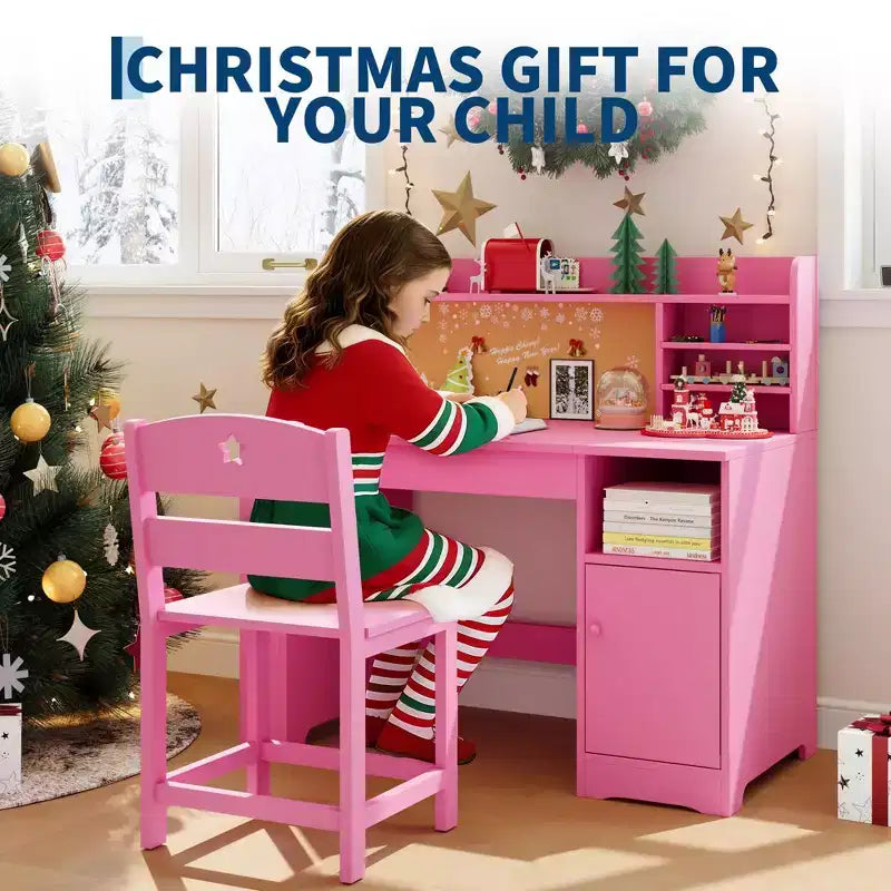 Ensemble bureau et chaise d’étude pour enfants avec rangement, bureau d’étude avec étagère supérieure inclinable, pour les enfants de 3 à 8 ans, table d’écriture pour chambre