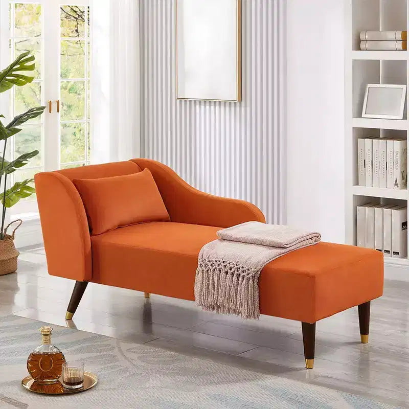 Moderner Samt-Chaiselongue-Sessel, gepolsterte Chaiselongue mit geschwungener Armlehne, Schlafsofa für Schlafzimmer, Büro und Wohnzimmer
