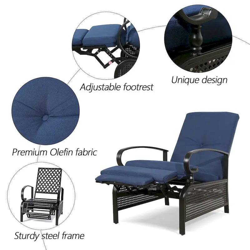 Verstellbarer Relaxsessel für die Terrasse mit Kissen - 38 (D) x 26.5 (W) x 38.5 (H) Zoll