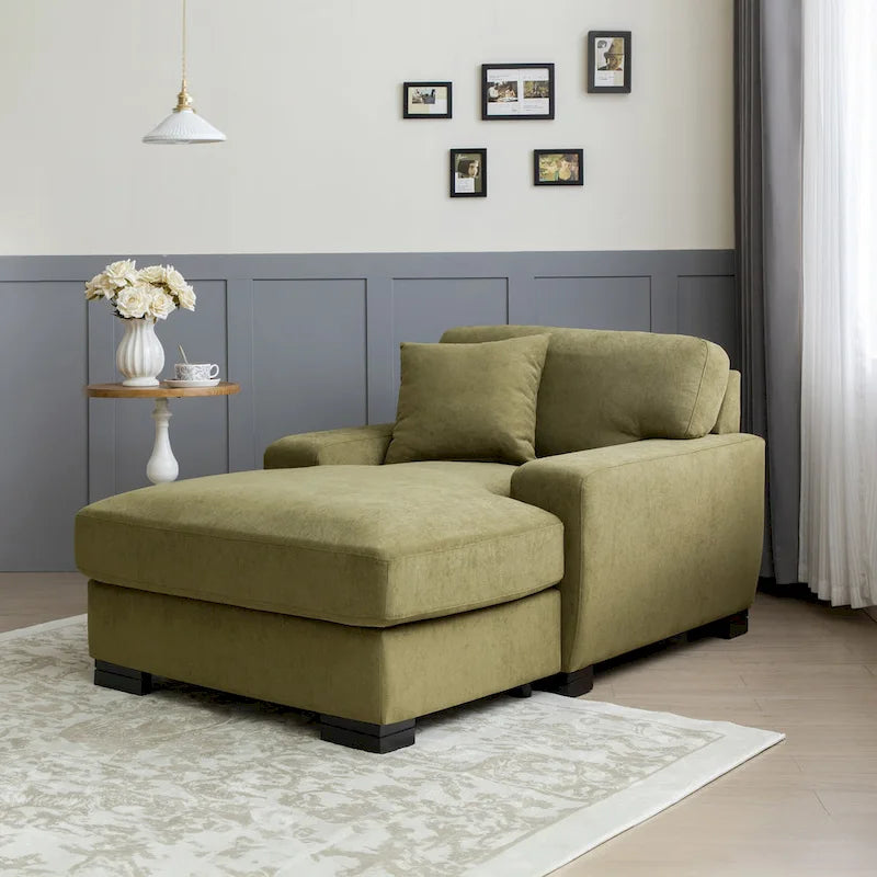 Moderne extra grote chaise longue-slaapbank in mid-century-stijl met kussen