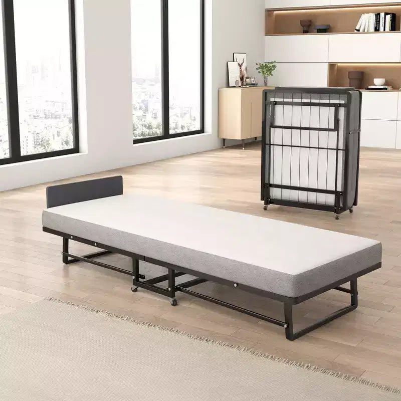 Opklapbed met matras, draagbaar logeerbed op 4 wielen, met 4 schuimmatrassen en metalen frame, ruimtebesparend verrijdbaar bed in ledikantformaat