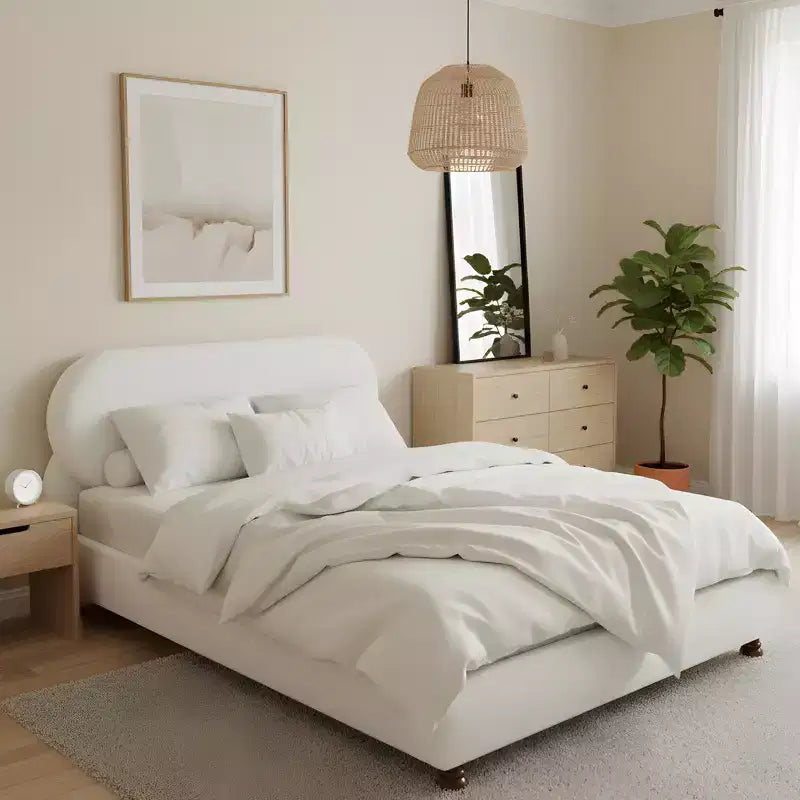 Christopher Knight Home Matteo modern bed met frame van rubberhout en bouclébekleding