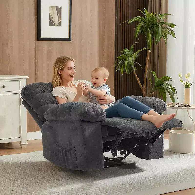 Manueller Relaxsessel aus ergonomischem, atmungsaktivem Stoff mit Seitentaschen, Einzelsessel, geeignet für Wohnzimmer und Schlafzimmer