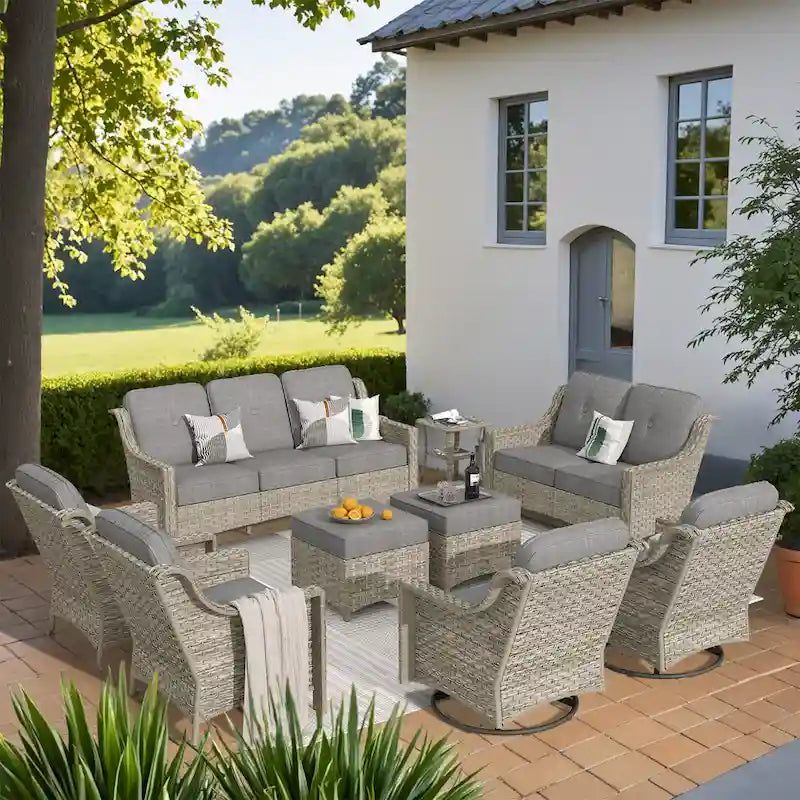 XIZZI 9-teiliges Gartenmöbel-Set für die Terrasse mit drehbarem Sessel