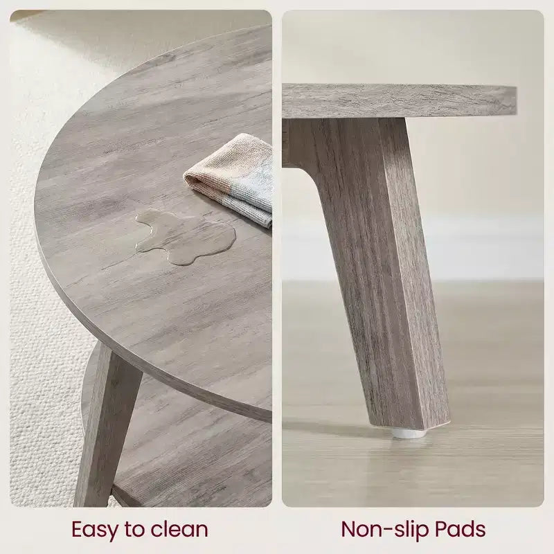 Honingbruine ronde salontafel met 2 opberglagen, afmetingen 31.5 x 17.7 Inches, ideaal voor de woonkamer