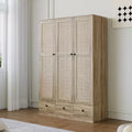 Armoire en rotin Famapy avec 3 tiroirs, placard à 3 portes en rotin respirant, grande armoire de rangement de style rustique pour chambre