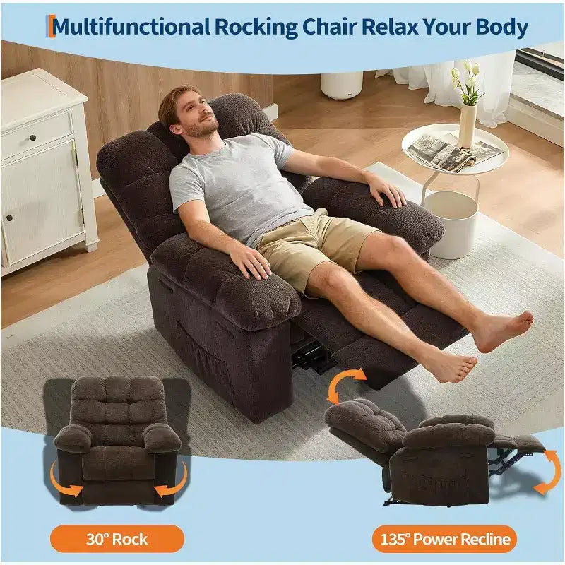 Manueller Relaxsessel aus ergonomischem, atmungsaktivem Stoff mit Seitentaschen, Einzelsessel, geeignet für Wohnzimmer und Schlafzimmer