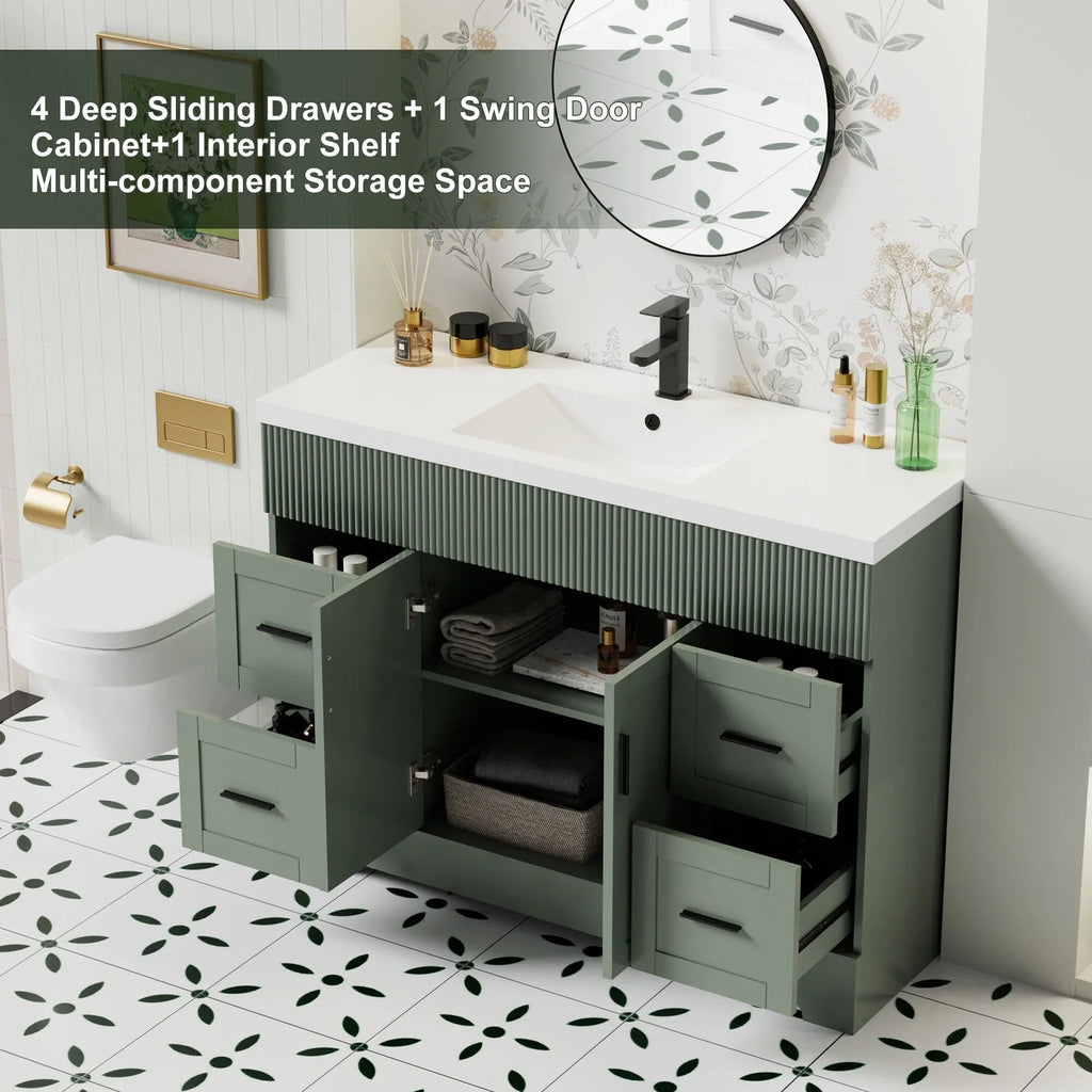 Wavy Line 30/36/48 Bathroom Vanity Set with Sink & Faucet